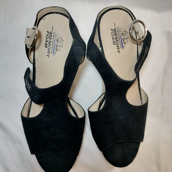 LIFESTRIDE Tersa Black Micro Suede Espadrille Wedges - Picture 3 of 9